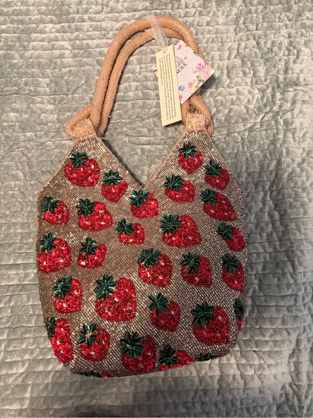 Strawberry Sequin Beaded Shoulder Bag – Pink/Brown